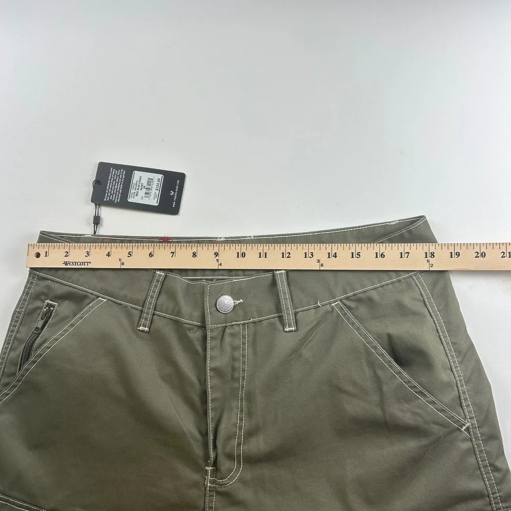 True Religion Mens 34 Kalamata Cargo Shorts Olive Green Contrast Stitch NEW Y2K